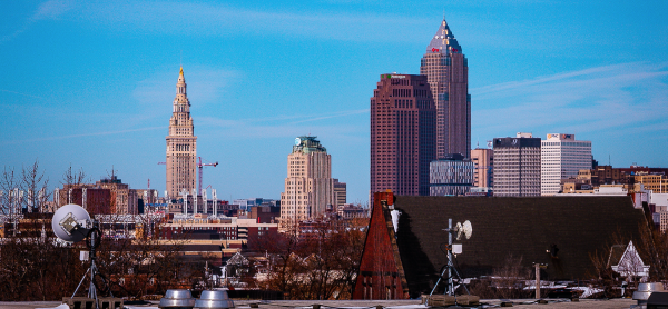 wireless receivers on roof overlooking downtown Cleveland wireless receivers on roof overlooking downtown Cleveland