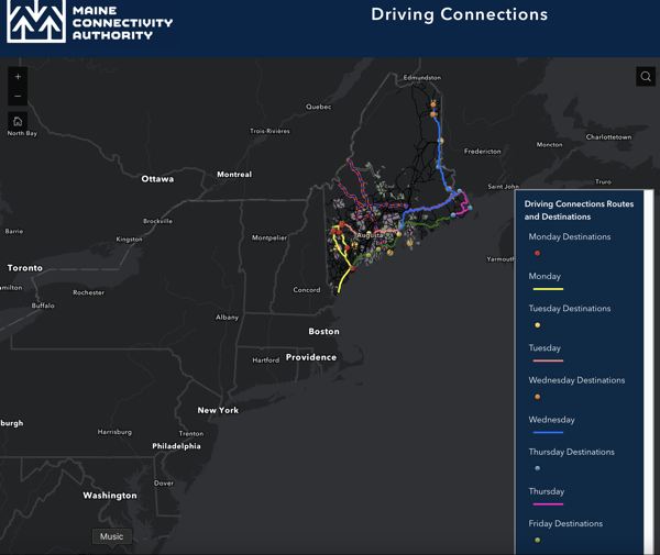 MCA Driving Connections Map Map showing route of tour across Maine