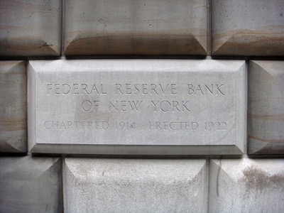 Fed Reserve Bank NY cornerstone  A cornerstone is engraved with: Federal Reserve Bank of New York
