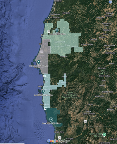 Coos-Curry Electric Coop service area map