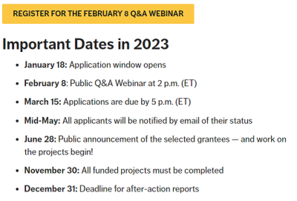 AARP Community Challenge Grant timeline