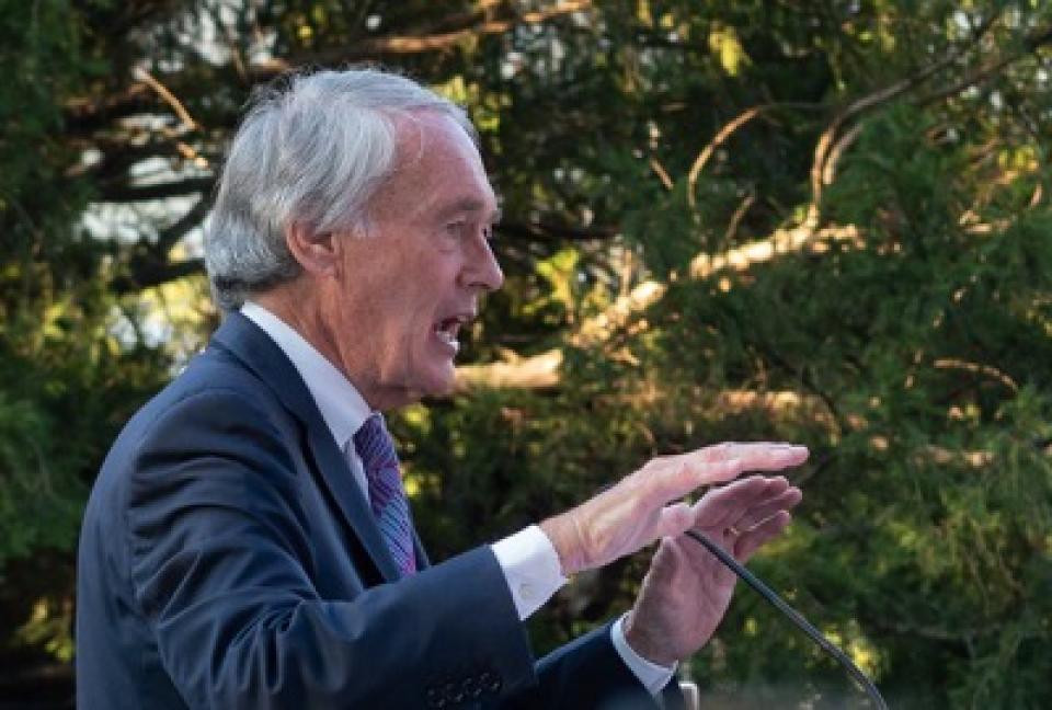 Sen Ed Markey Sen. Ed Markey speaks using hand gestures at podium