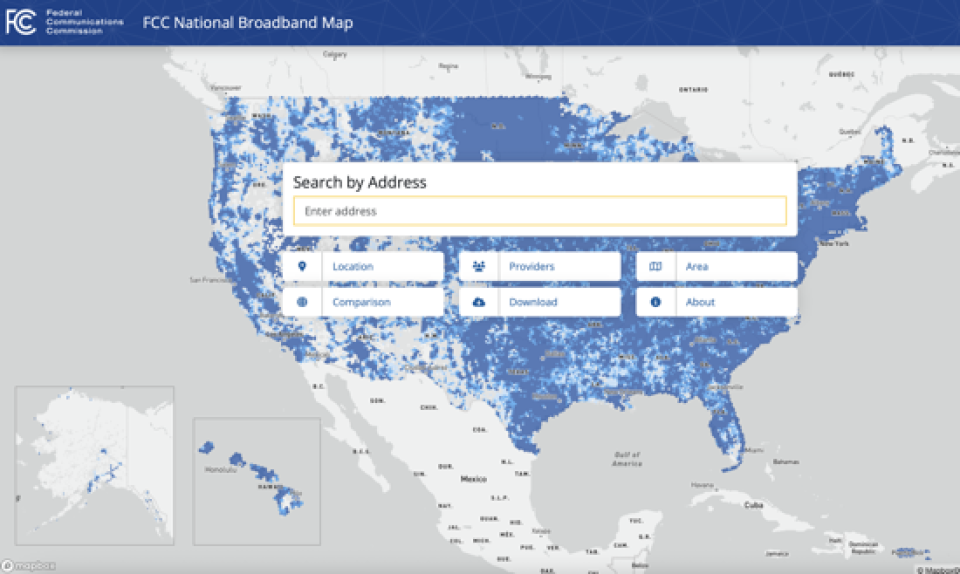 Screenshot of FCC National Broadband MAP