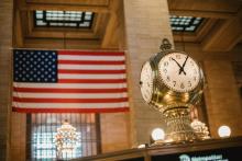 Vintage Clock and U.S. Flag